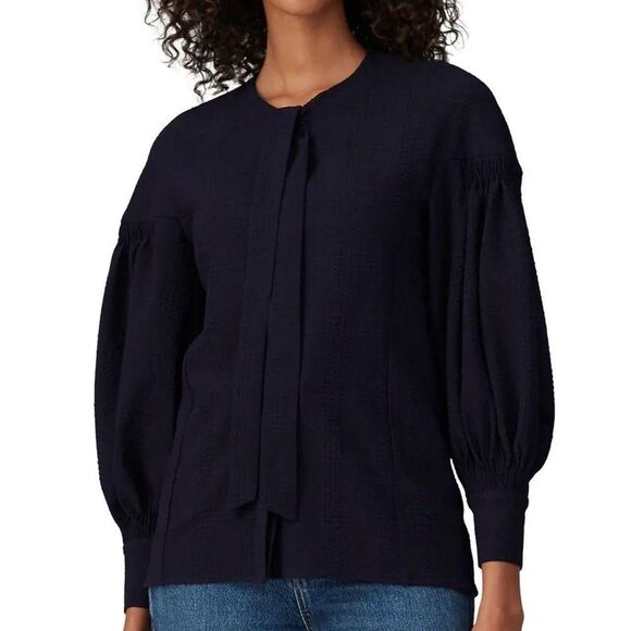 TEIJA Blue Seersucker Frill Blouse - Picture 1 of 8